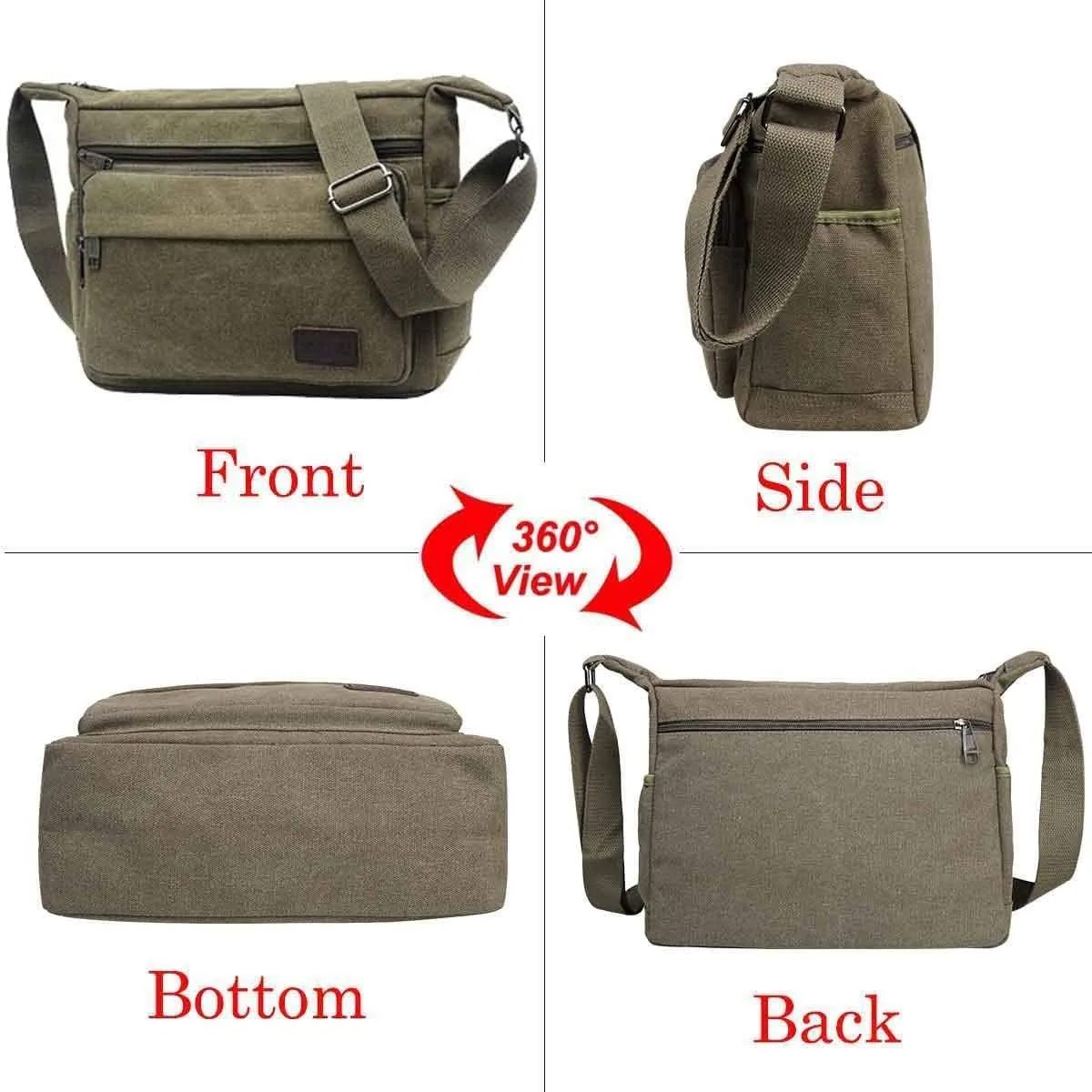 JAKAGO 13" Canvas Messenger Bag Multi Pockets Cross body Bag for Daily Use Satchel Bag for Business Travel