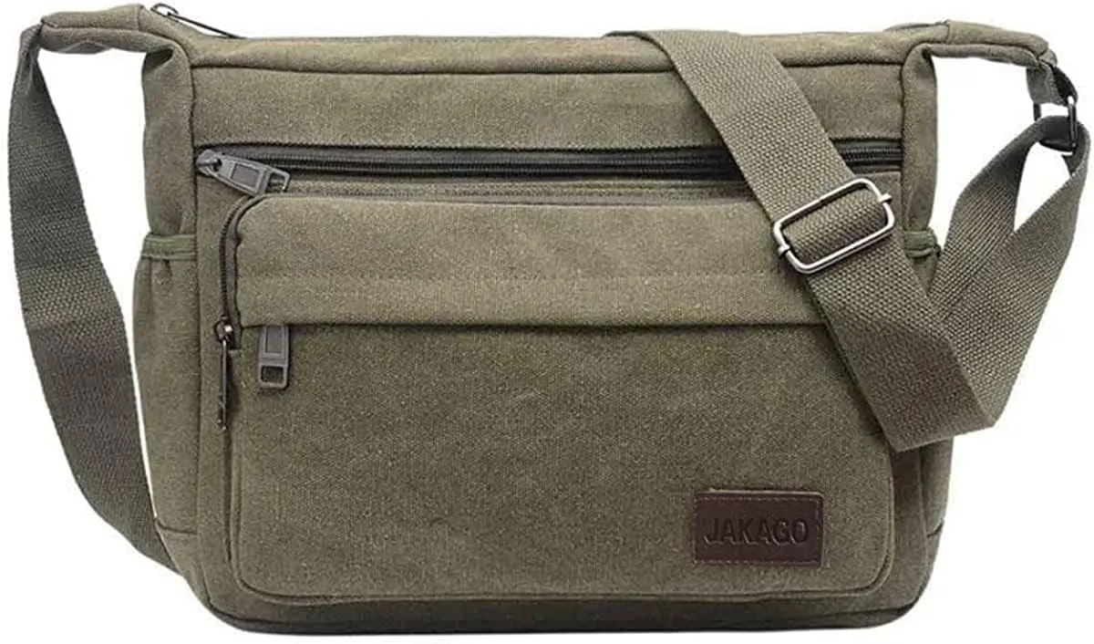 JAKAGO 13" Canvas Messenger Bag Multi Pockets Cross body Bag for Daily Use Satchel Bag for Business Travel