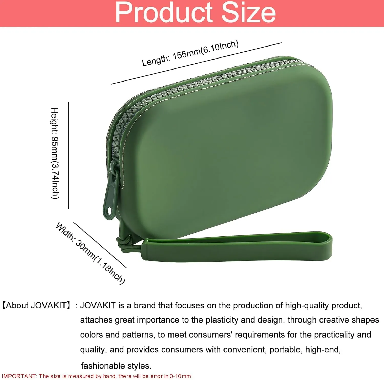 JOVAKIT Small Portable Silicone Makeup Bag for Women, Travel Waterproof Toiletry Cosmetic Bag Gifts for Women, Zipper Closure Makeup Case with Handle (Green)