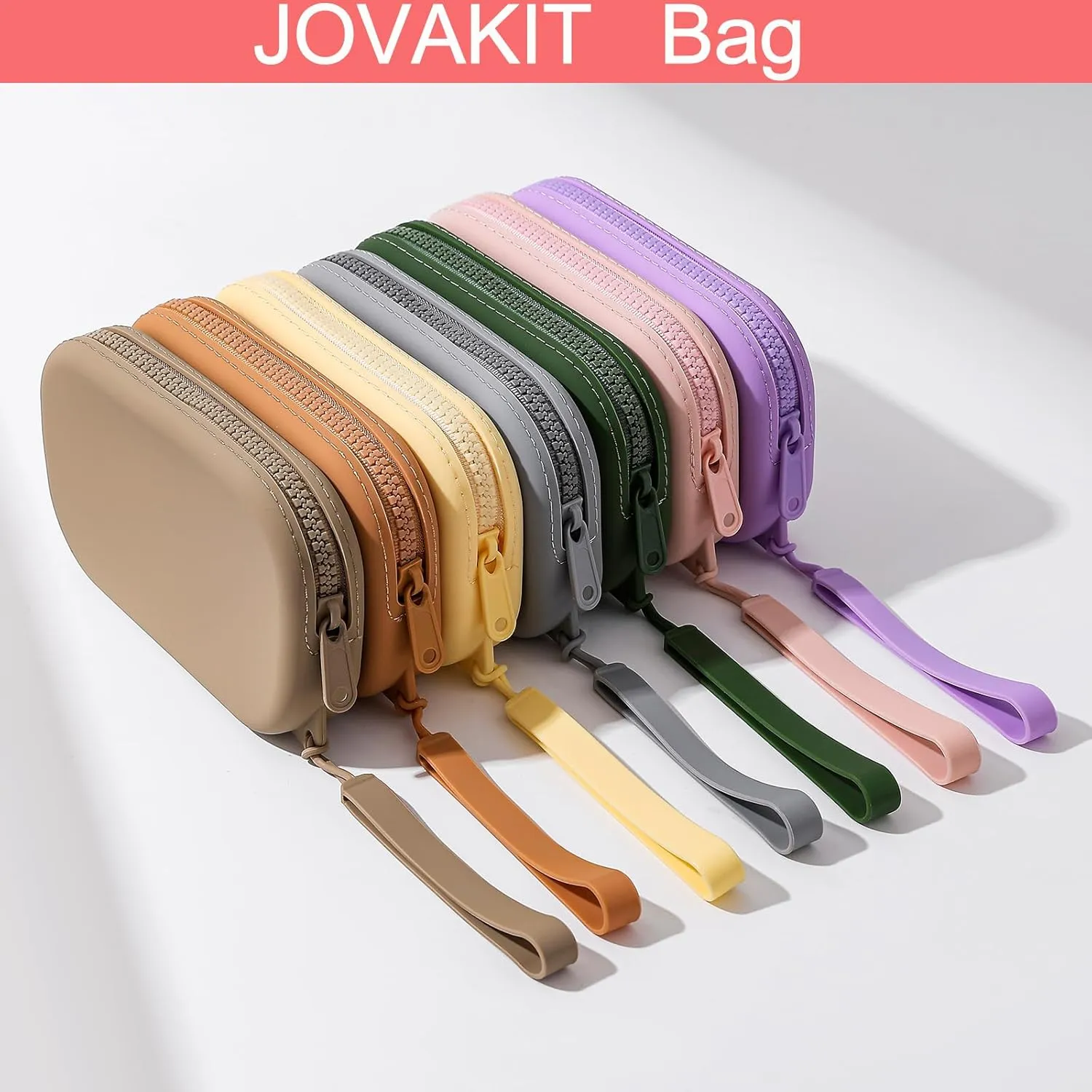 JOVAKIT Small Portable Silicone Makeup Bag for Women, Travel Waterproof Toiletry Cosmetic Bag Gifts for Women, Zipper Closure Makeup Case with Handle (Green)