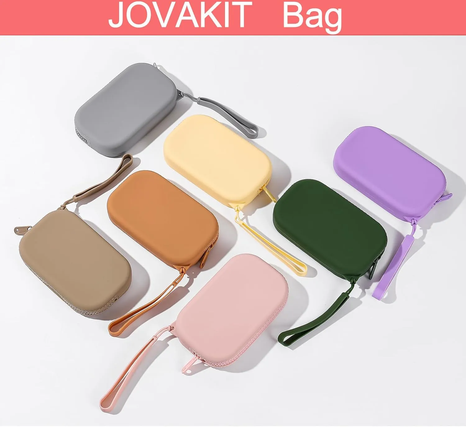JOVAKIT Small Portable Silicone Makeup Bag for Women, Travel Waterproof Toiletry Cosmetic Bag Gifts for Women, Zipper Closure Makeup Case with Handle (Green)