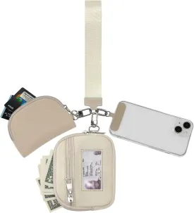 Keychain Wallet Mini Zip Around Dual Pouch Wristlet Detachable Coin Purse for Women and Men with Phone Tether Tab