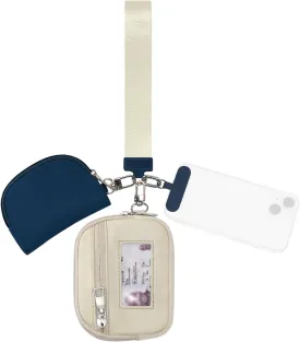 Keychain Wallet Mini Zip Around Dual Pouch Wristlet Detachable Coin Purse for Women and Men with Phone Tether Tab