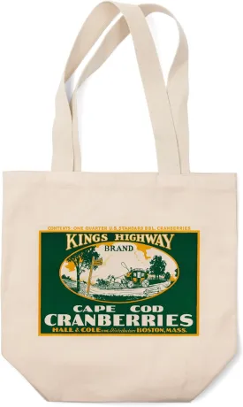 Lantern Press Boston, Massachusetts, Kings Highway Brand Cranberry Label (100% Cotton Canvas Reusable Tote Bag)