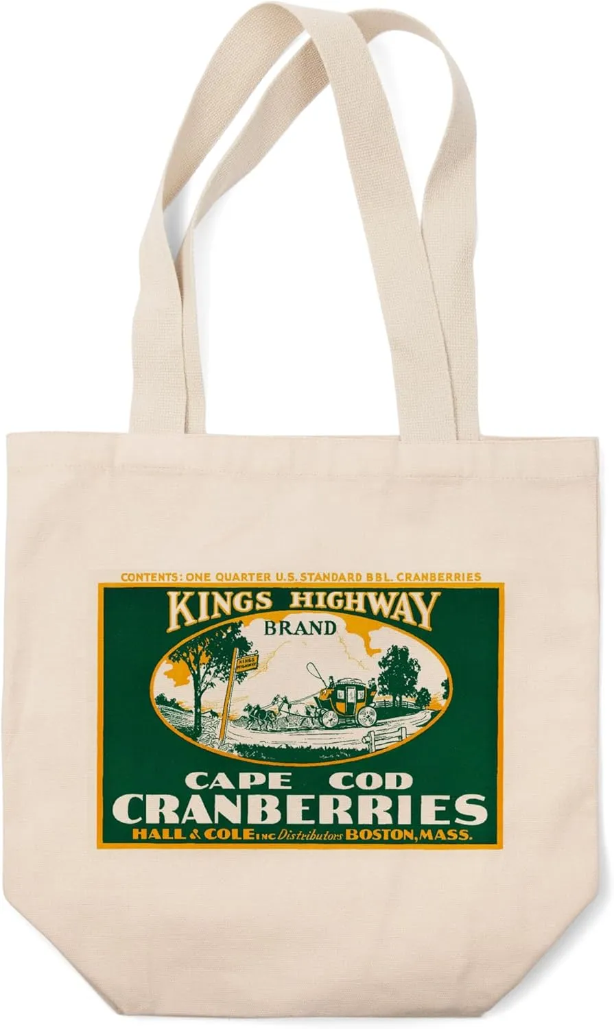 Lantern Press Boston, Massachusetts, Kings Highway Brand Cranberry Label (100% Cotton Canvas Reusable Tote Bag)