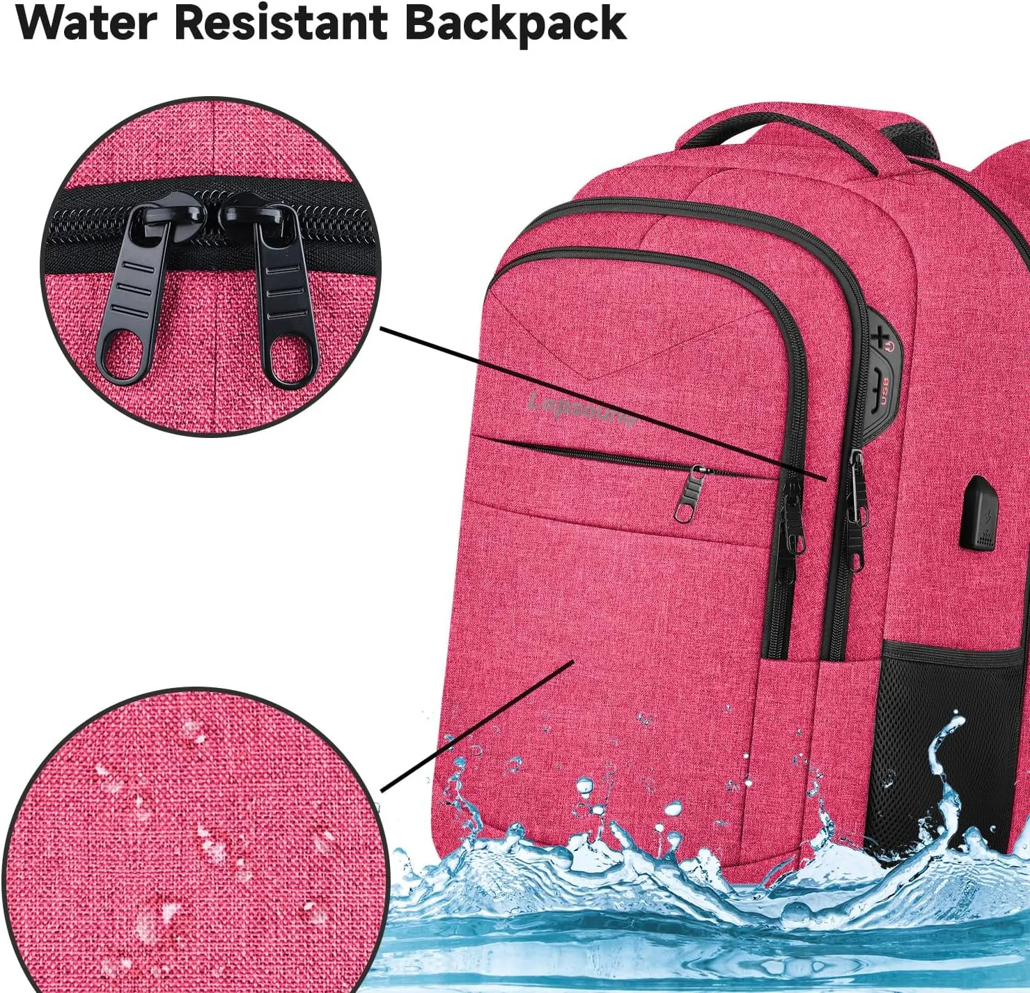Lapsouno Extra Large Backpack, 17.3 Inch Travel Laptop Backpack, Water Resistant Casual Hiking Daypack, Computer Bag with USB Port, College School Business Carry on Rucksack for Women, Pink