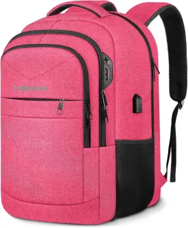 Lapsouno Extra Large Backpack, 17.3 Inch Travel Laptop Backpack, Water Resistant Casual Hiking Daypack, Computer Bag with USB Port, College School Business Carry on Rucksack for Women, Pink