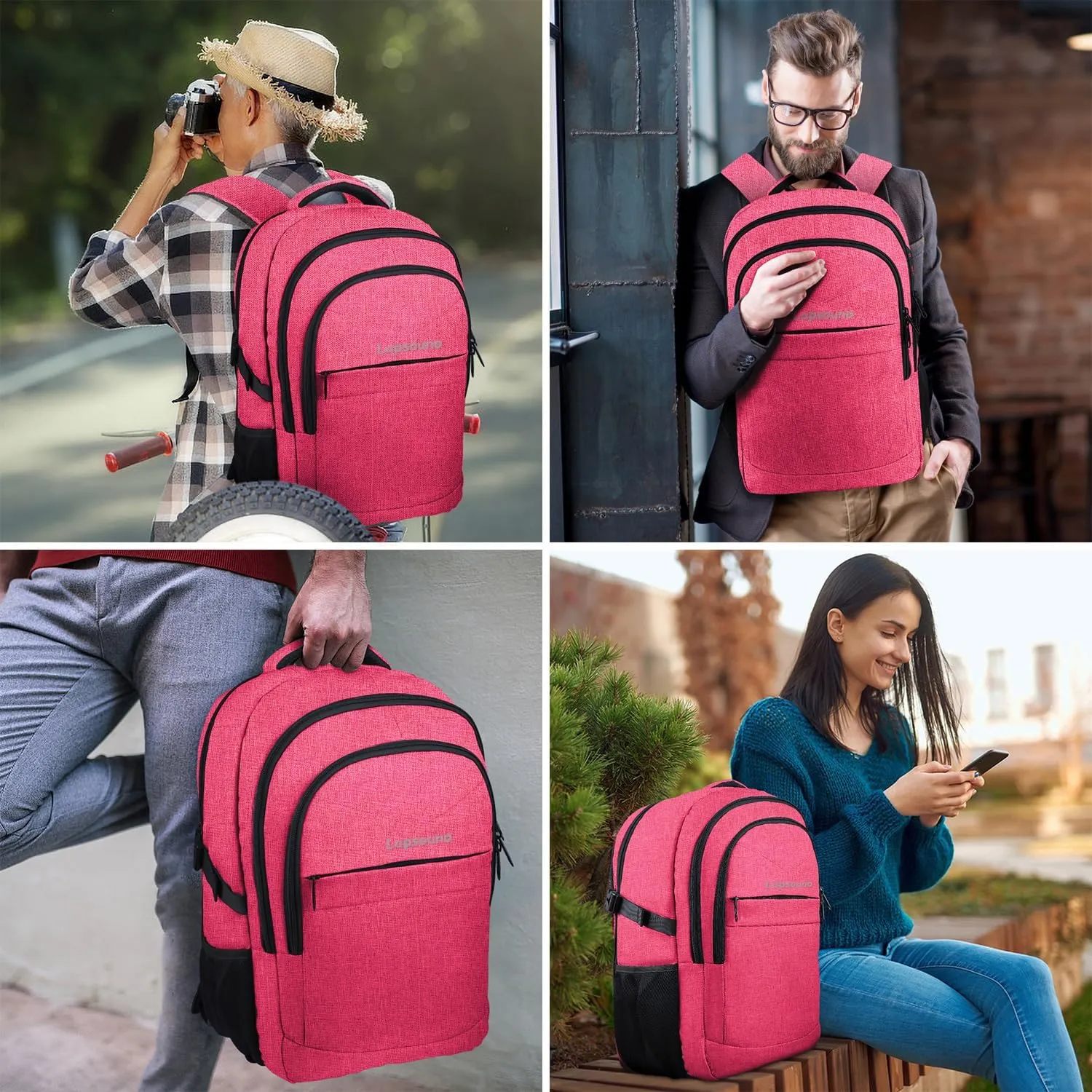 Lapsouno Extra Large Backpack, 17.3 Inch Travel Laptop Backpack, Water Resistant Casual Hiking Daypack, Computer Bag with USB Port, College School Business Carry on Rucksack for Women, Pink