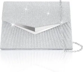 Larcenciel Women's Evening Handbags, Sparkly Pleated Evening Purse, Elegant Sequins Clutch for Wedding Formal Cocktail Party