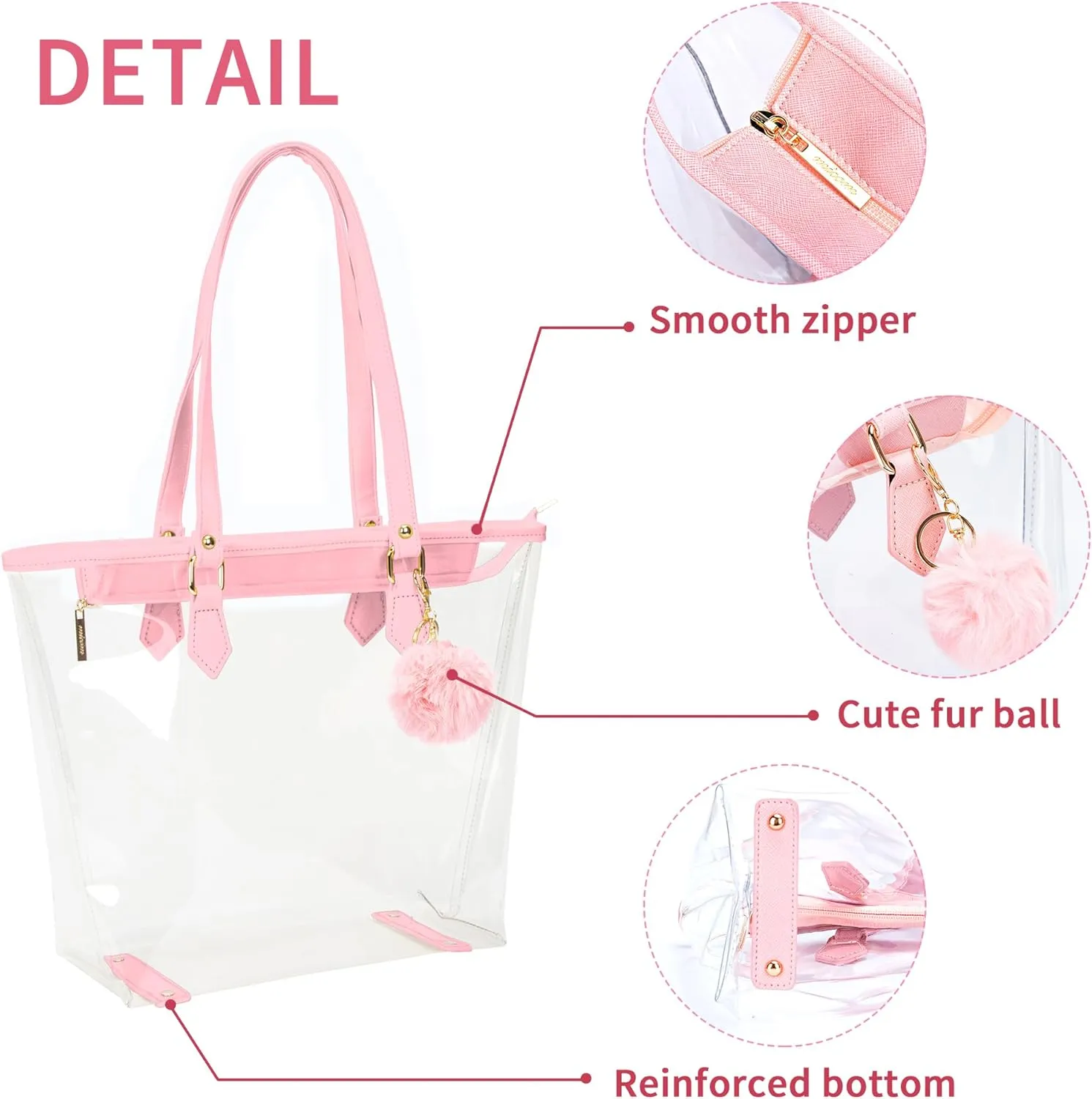 Large Clear Bag Transparent Shoulder Handbag with Plush Pendant