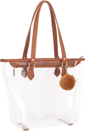 Large Clear Bag Transparent Shoulder Handbag with Plush Pendant