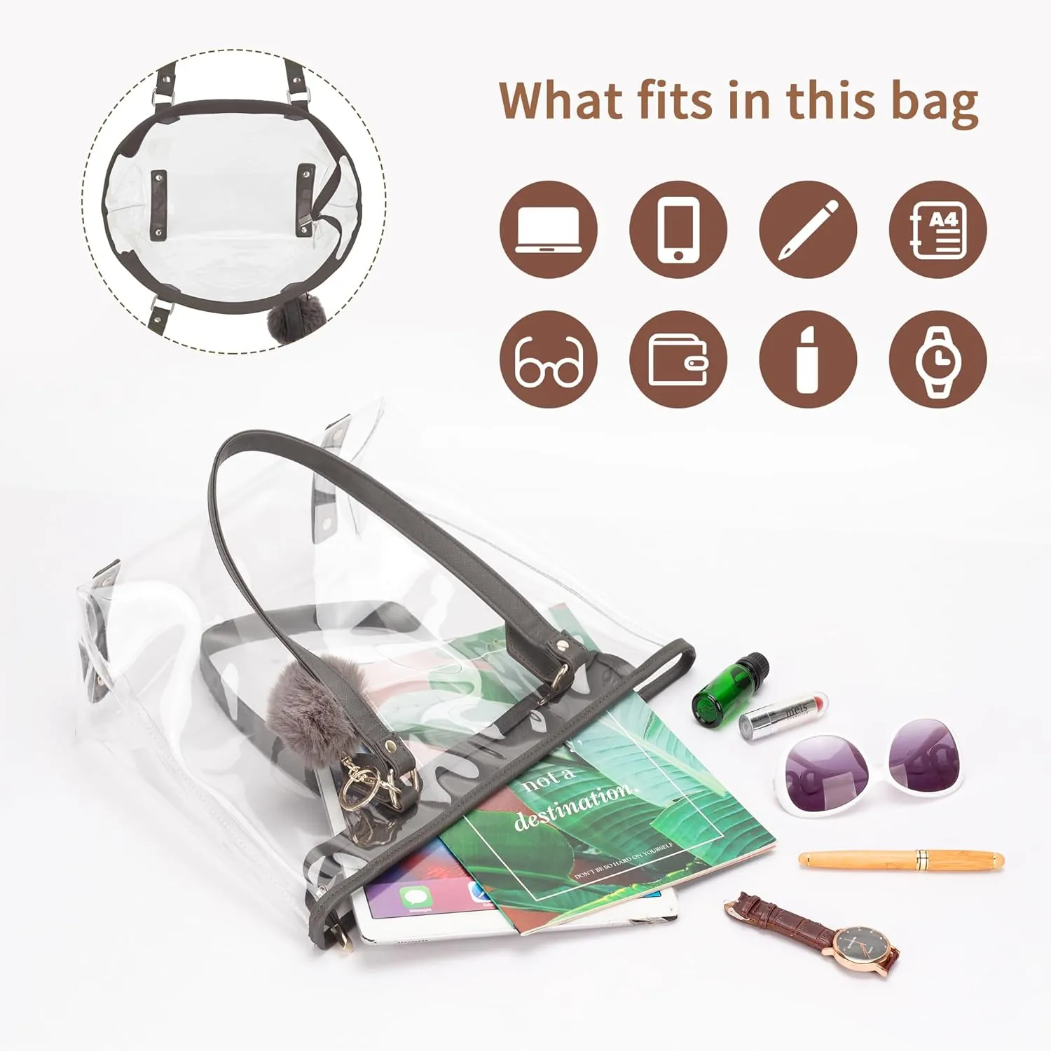 Large Clear Bag Transparent Shoulder Handbag with Plush Pendant