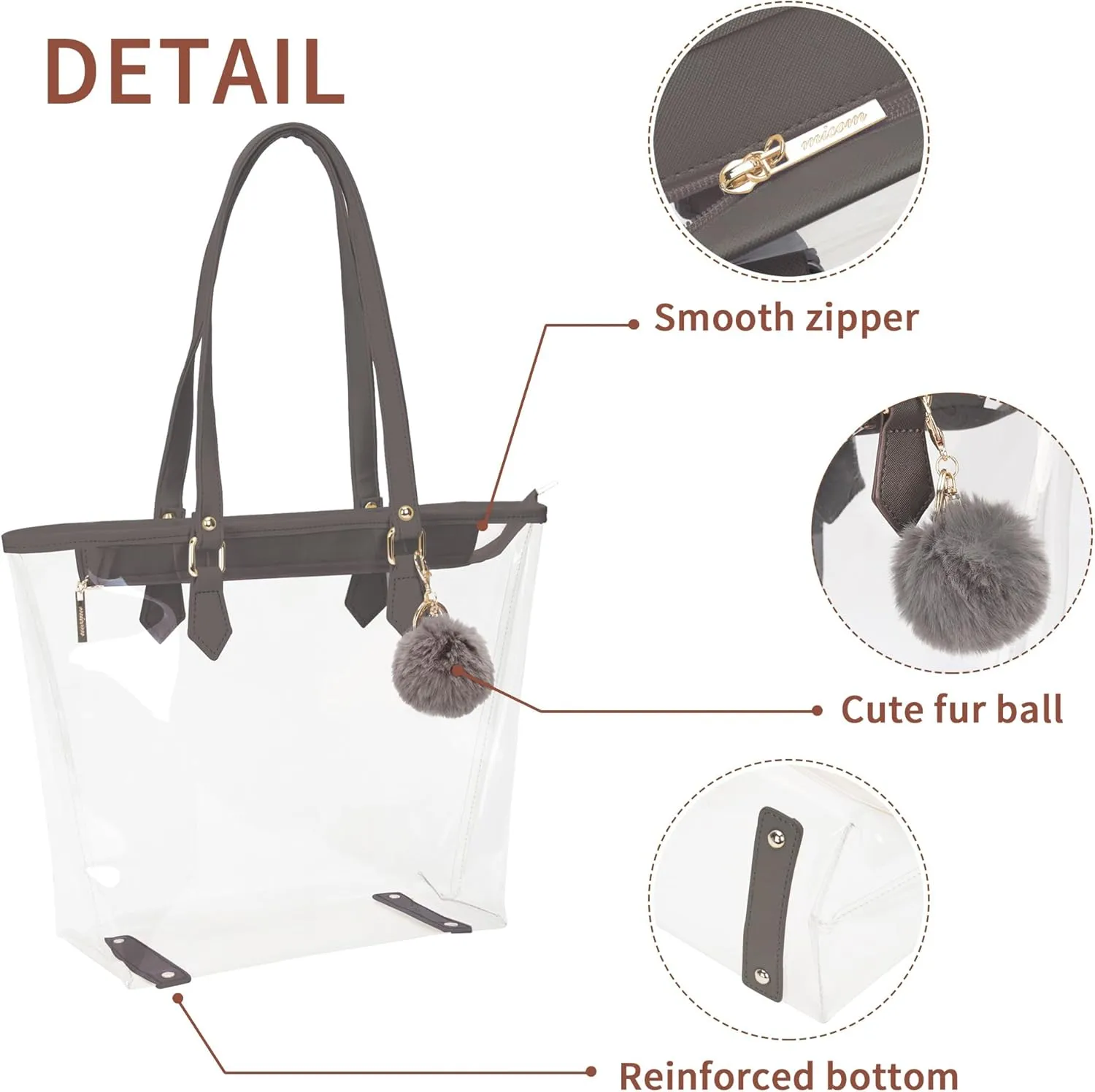 Large Clear Bag Transparent Shoulder Handbag with Plush Pendant