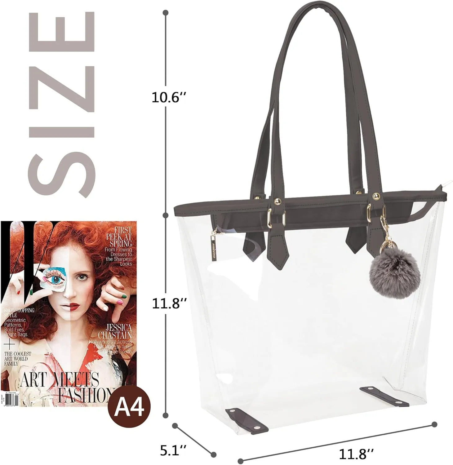 Large Clear Bag Transparent Shoulder Handbag with Plush Pendant