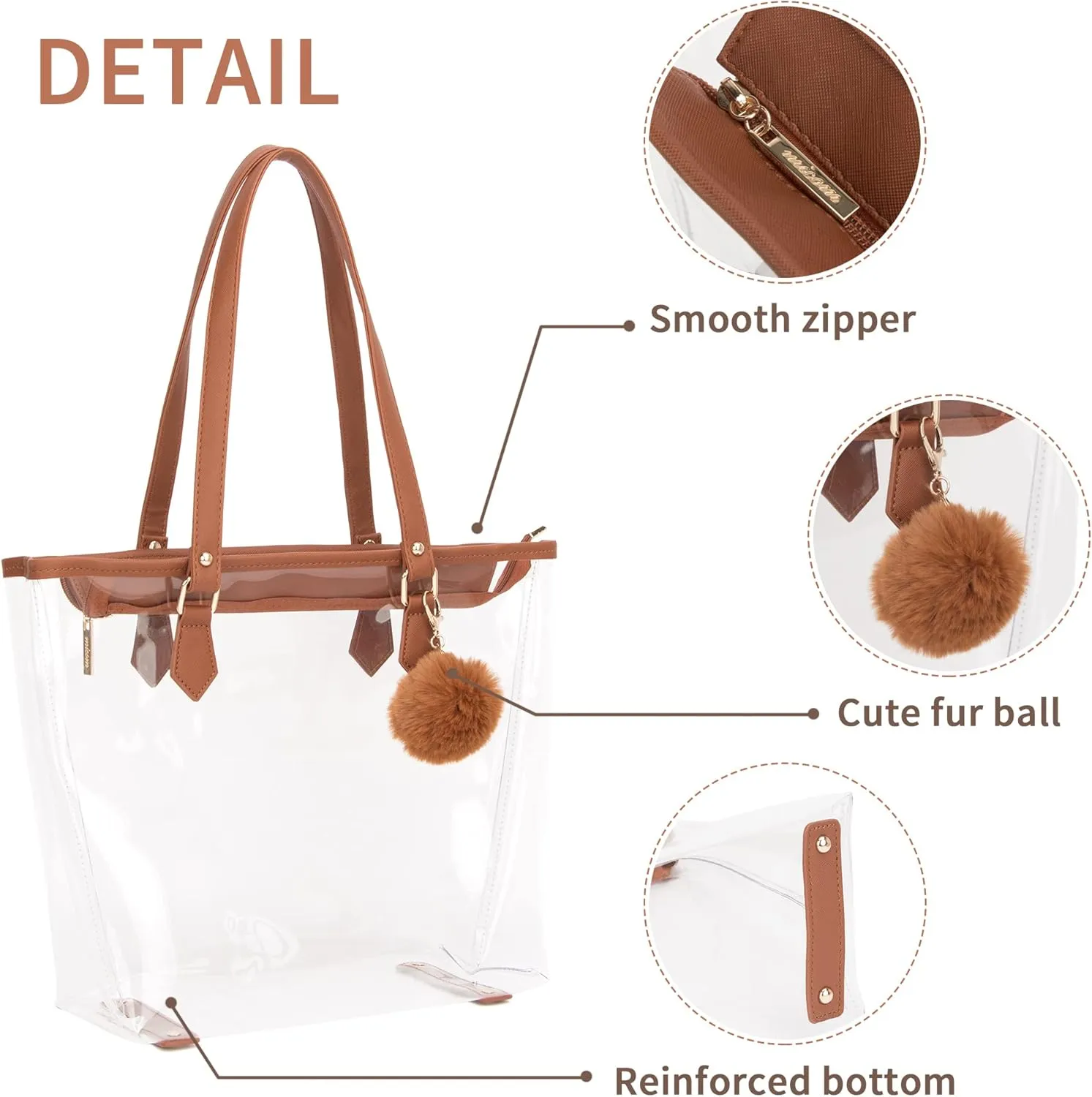 Large Clear Bag Transparent Shoulder Handbag with Plush Pendant