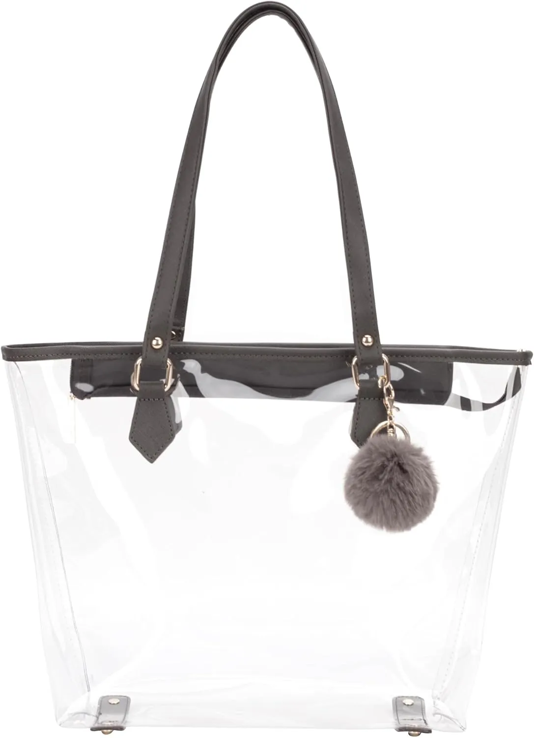 Large Clear Bag Transparent Shoulder Handbag with Plush Pendant