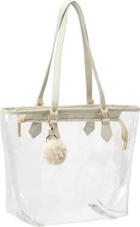 Large Clear Bag Transparent Shoulder Handbag with Plush Pendant