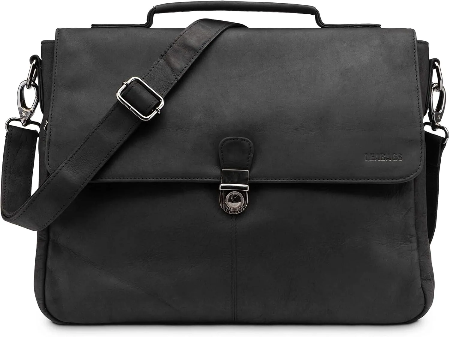 LEABAGS Leather Briefcase | Genuine Leather Laptop Bag 15" | Shoulder Strap | Messenger Bag | Work Bag | Teacher Bag