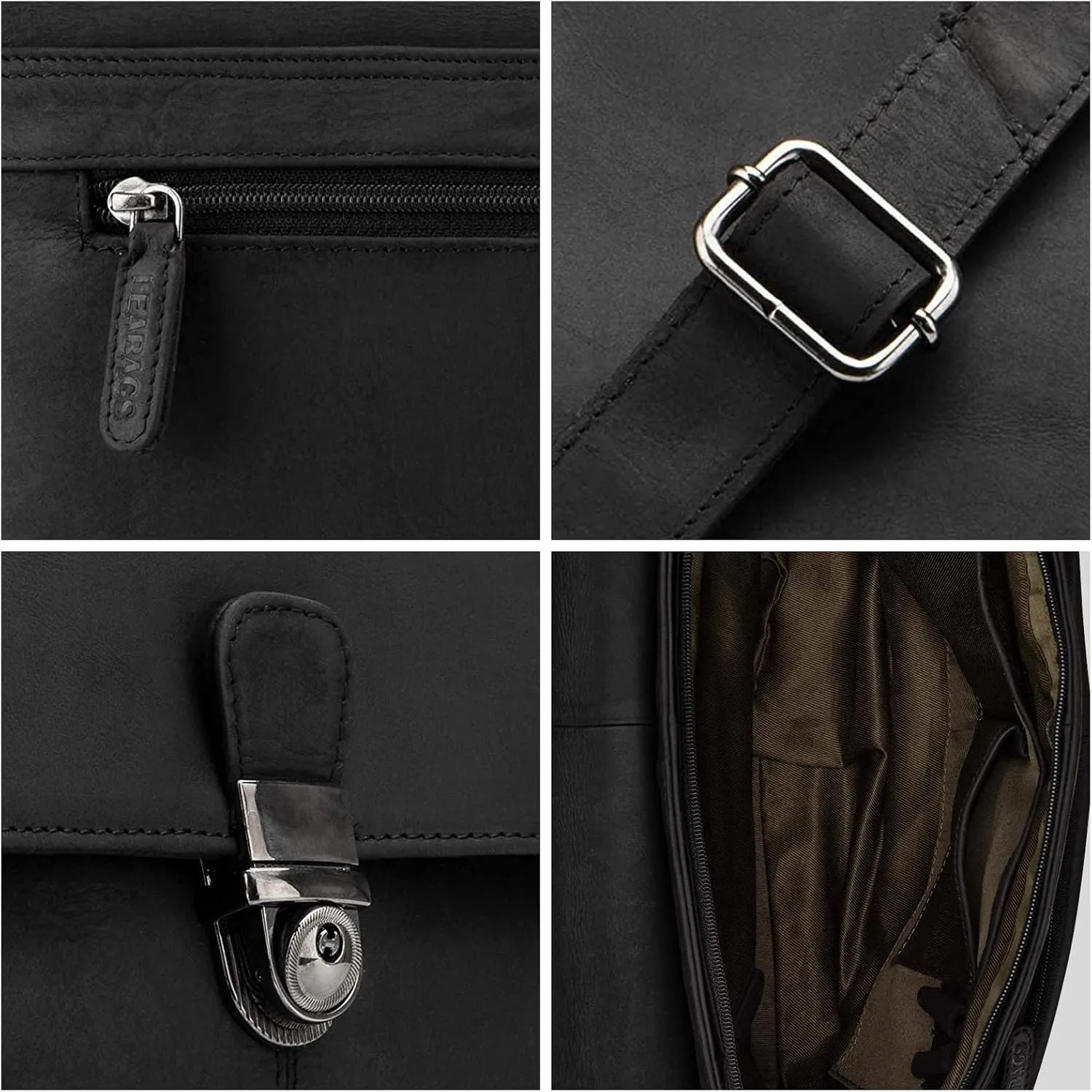 LEABAGS Leather Briefcase | Genuine Leather Laptop Bag 15" | Shoulder Strap | Messenger Bag | Work Bag | Teacher Bag