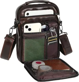 Leather Small Messenger for Men - Women Shoulder Chest Travel Bag - Crossbody Bag - Messenger Bag for Men and Women - Travel Outdoor Sports - 10x7.5IN - Coffe