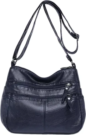 Lightweight 3 Compartment Faux Leather Medium Hobo Bag Hobo, Silver
