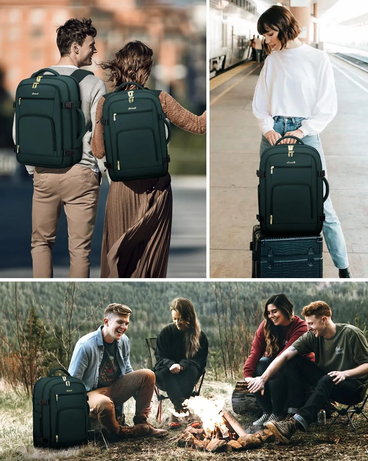 LOVEVOOK Carry On Travel Backpack For Women Men Flight Approved, 40L Personal Item Backpack for Airplanes, Business Weekender Overnight Daypack Fits 17 Inch Laptop, With 2 Packing Cubes, Dark Green