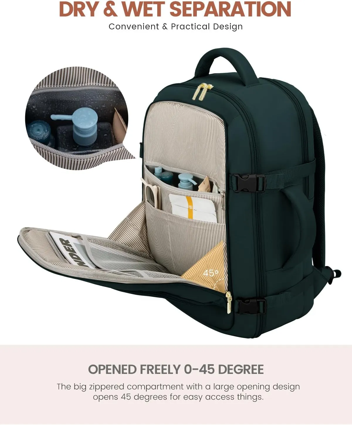 LOVEVOOK Carry On Travel Backpack For Women Men Flight Approved, 40L Personal Item Backpack for Airplanes, Business Weekender Overnight Daypack Fits 17 Inch Laptop, With 2 Packing Cubes, Dark Green