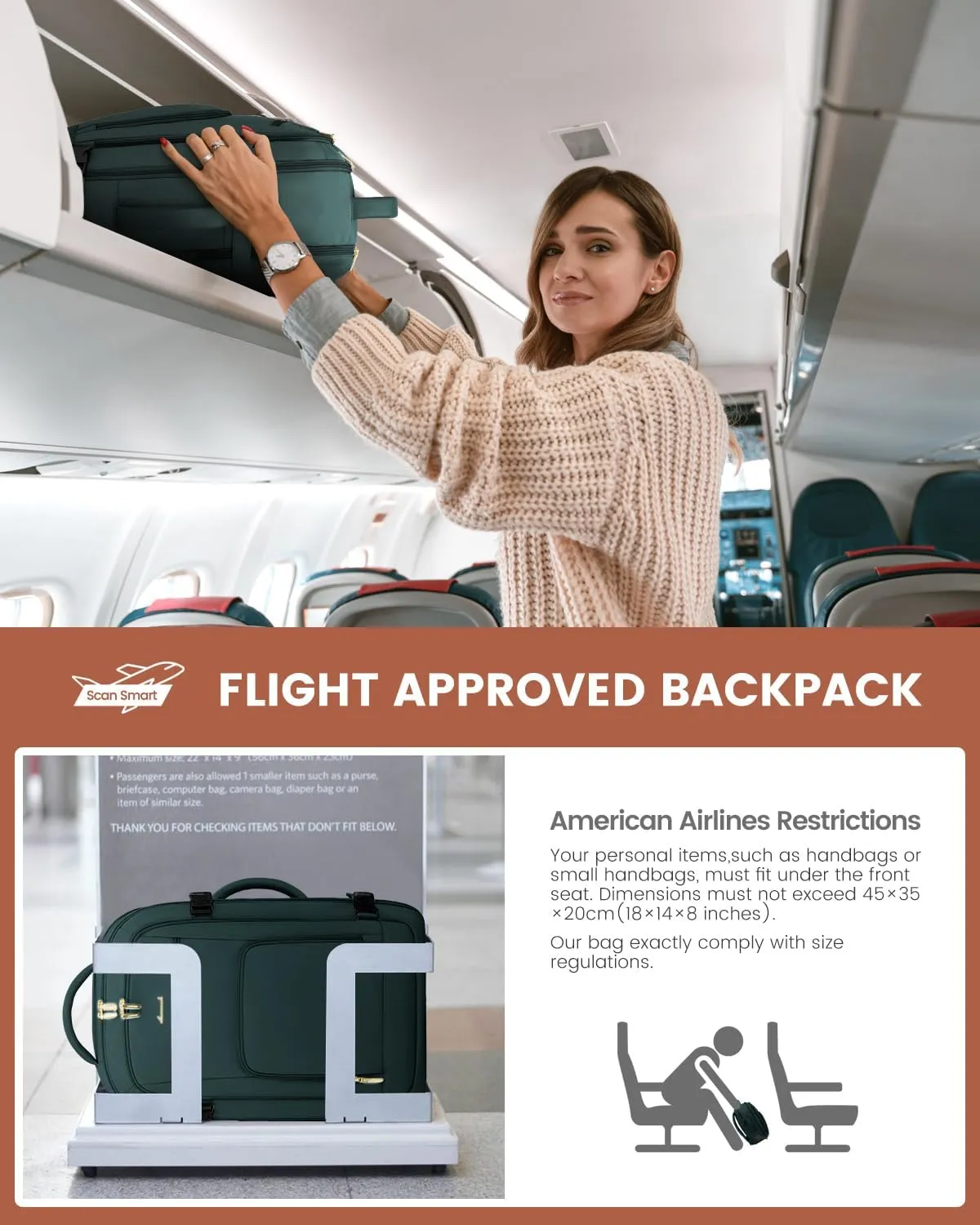 LOVEVOOK Carry On Travel Backpack For Women Men Flight Approved, 40L Personal Item Backpack for Airplanes, Business Weekender Overnight Daypack Fits 17 Inch Laptop, With 2 Packing Cubes, Dark Green