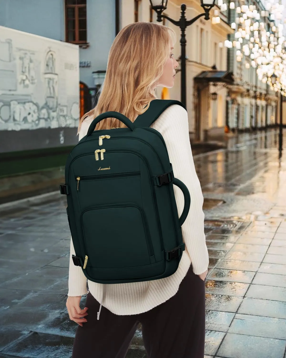 LOVEVOOK Carry On Travel Backpack For Women Men Flight Approved, 40L Personal Item Backpack for Airplanes, Business Weekender Overnight Daypack Fits 17 Inch Laptop, With 2 Packing Cubes, Dark Green