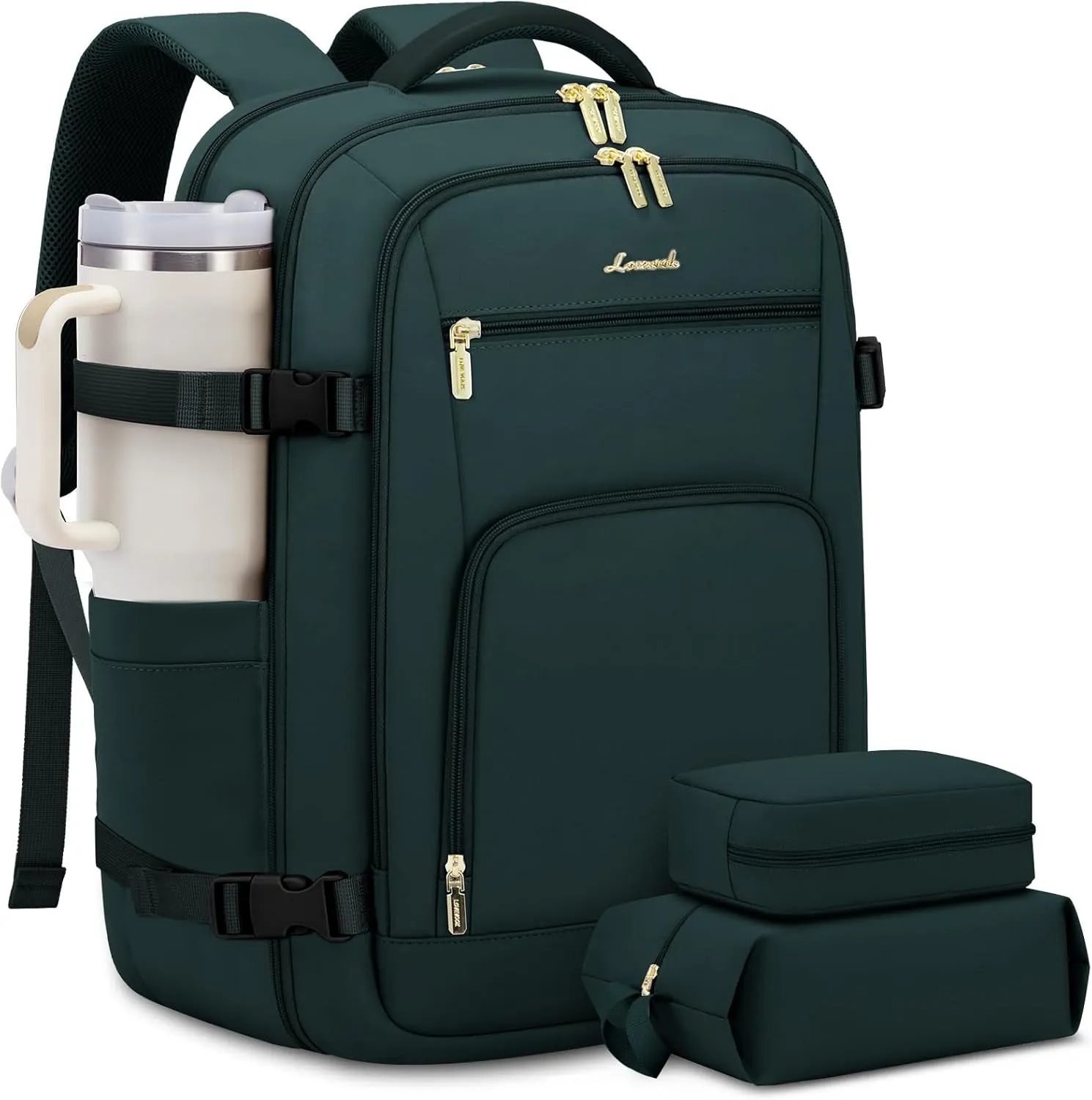 LOVEVOOK Carry On Travel Backpack For Women Men Flight Approved, 40L Personal Item Backpack for Airplanes, Business Weekender Overnight Daypack Fits 17 Inch Laptop, With 2 Packing Cubes, Dark Green