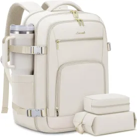 LOVEVOOK Travel Backpack For Women, 40L Carry On Backpack Flight Approved, TSA Personal Item Backpack Fits 17 Inch Laptop, Business Weekender Overnight Waterproof Daypack With 2 Packing Cubes, Beige