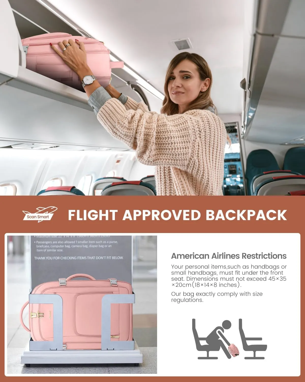 LOVEVOOK Travel Backpack For Women, 40L Carry On Backpack Flight Approved, TSA Personal Item Backpack Fits 17 Inch Laptop, Business Weekender Overnight Waterproof Daypack With 2 Packing Cubes, Pink