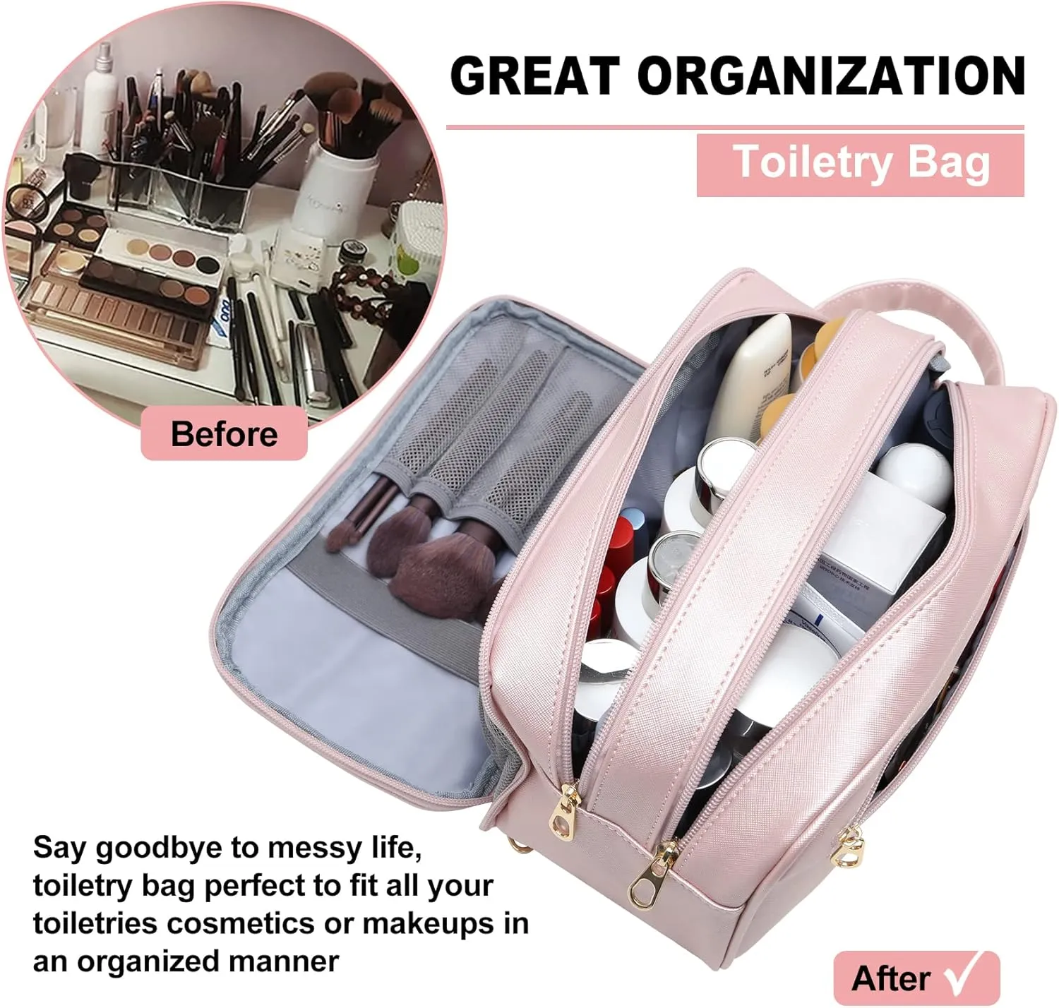 Makeup Bag for Women, Water Resistant Toiletry Bag for Travel Essentials, Dorm Room Essentials for Girl, Toiletry Organizer Dopp Kit for Toiletries Accessories, Mother's Day Graduation Gifts for Her