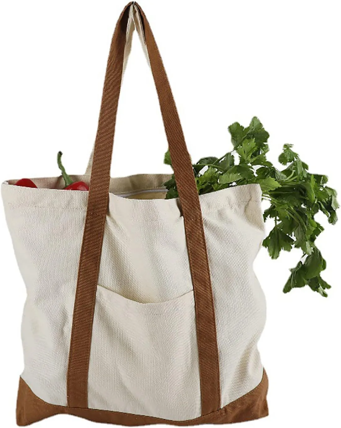 Medium Supermarket Bag Large Capacity Zipper Portable Canvas Bag Shoulder Bags Men Women (Black, One Size)