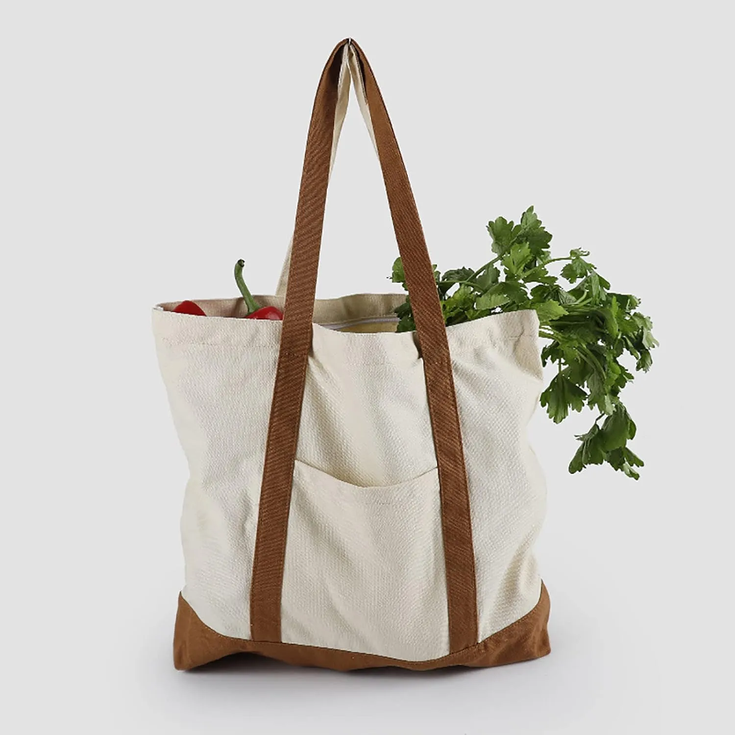 Medium Supermarket Bag Large Capacity Zipper Portable Canvas Bag Shoulder Bags Men Women (Black, One Size)