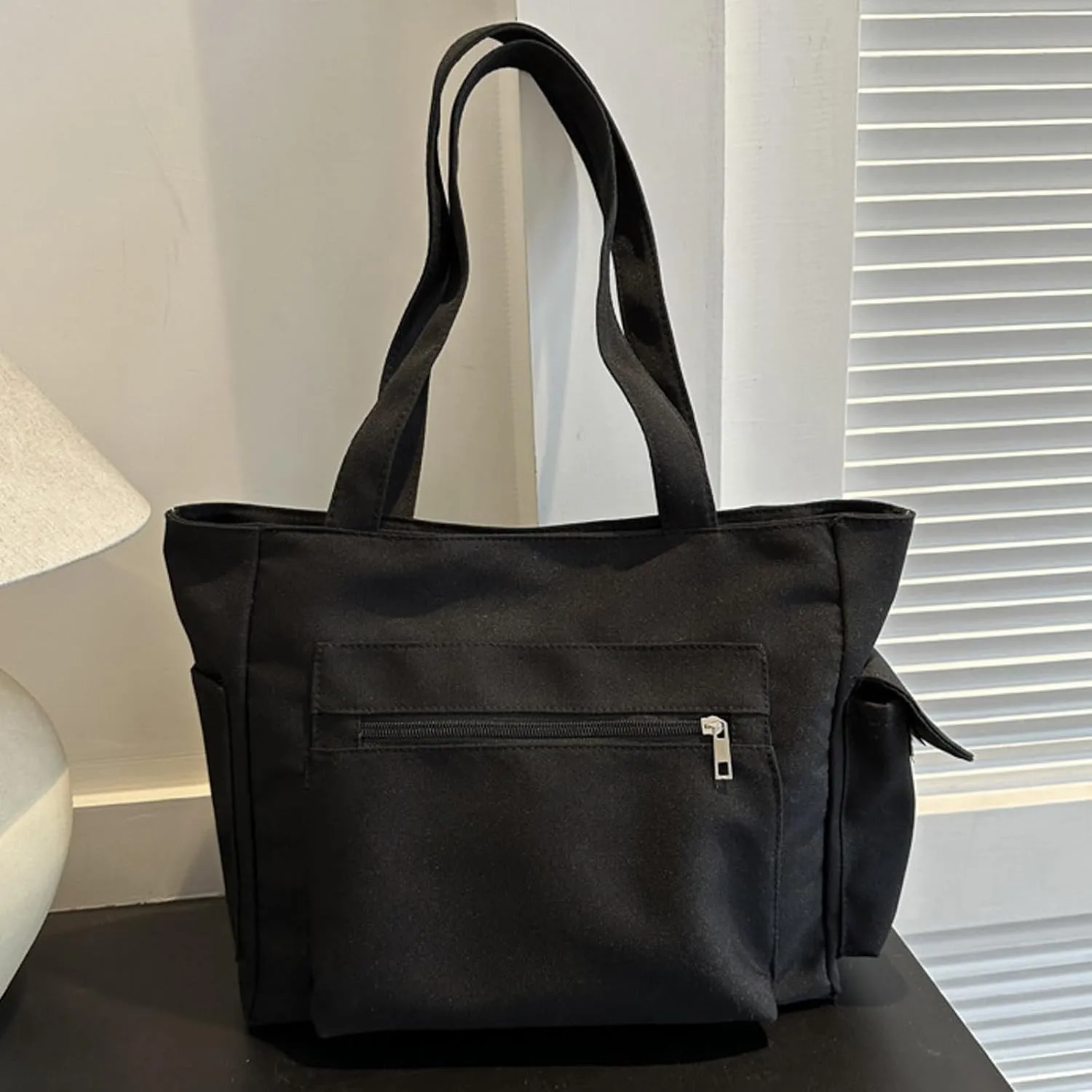 Medium Tote Bags for Women Fashion Versatile Satchel Purses with Multi Zipper Pocket Slouchy Bag for Women(Black)