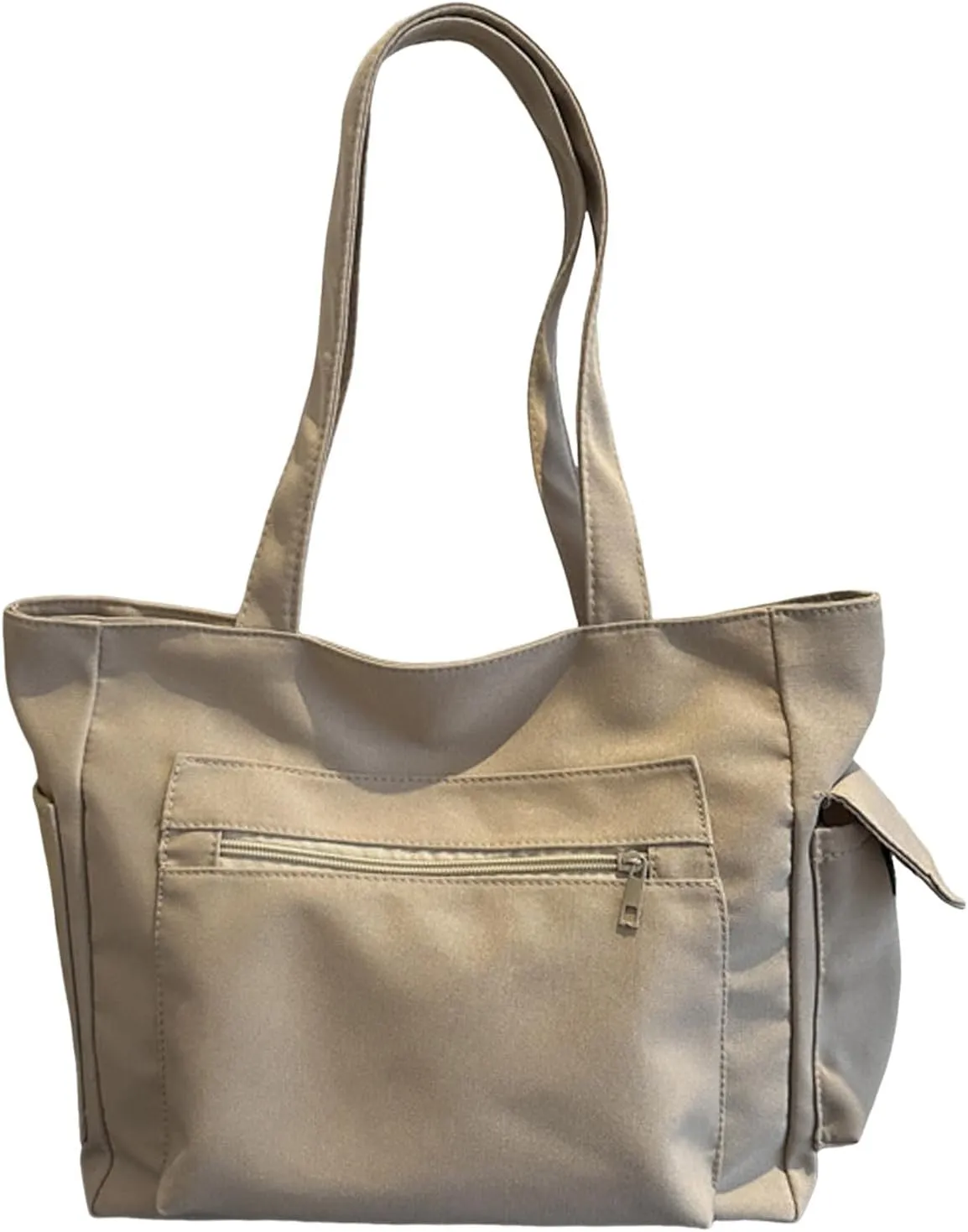 Medium Tote Bags for Women Fashion Versatile Satchel Purses with Multi Zipper Pocket Slouchy Bag for Women(Khaki)