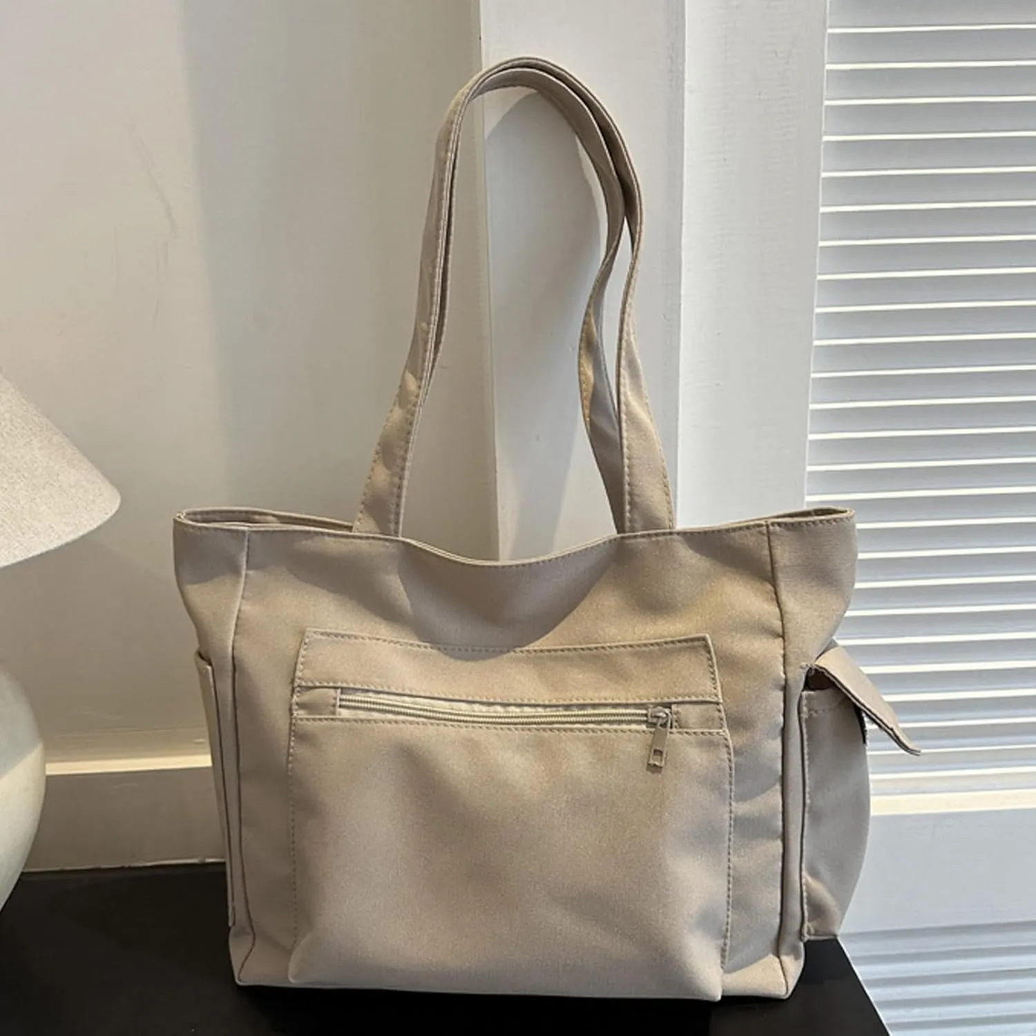 Medium Tote Bags for Women Fashion Versatile Satchel Purses with Multi Zipper Pocket Slouchy Bag for Women(Khaki)