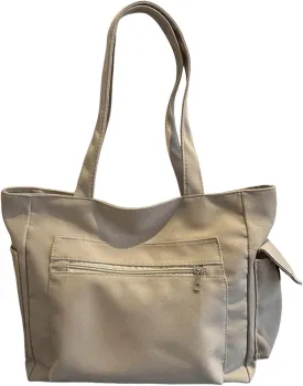 Medium Tote Bags for Women Fashion Versatile Satchel Purses with Multi Zipper Pocket Slouchy Bag for Women(Khaki)
