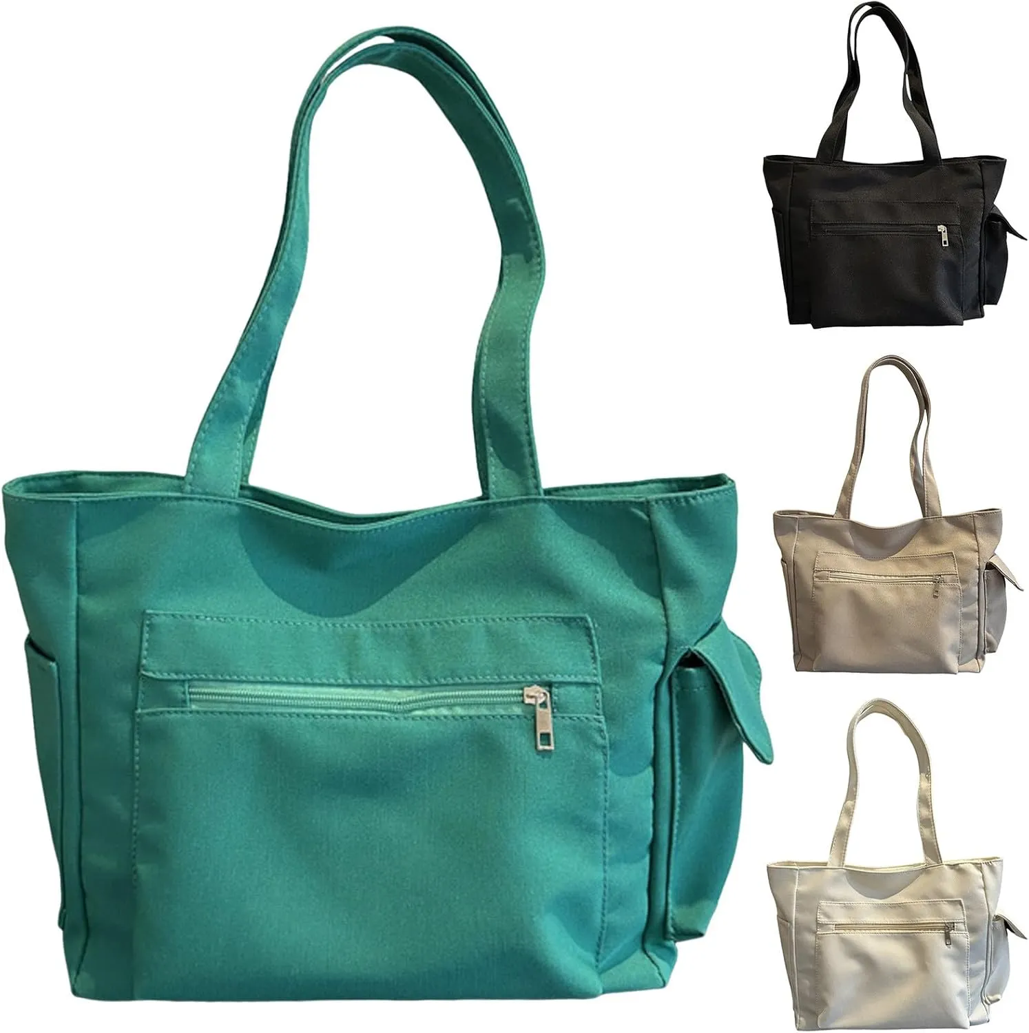 Medium Tote Bags for Women Fashion Versatile Satchel Purses with Multi Zipper Pocket Slouchy Bag for Women(Khaki)
