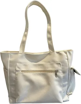 Medium Tote Bags for Women Fashion Versatile Satchel Purses with Multi Zipper Pocket Slouchy Bag for Women(White)