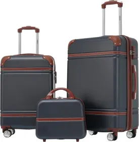 Merax Luggage Set 2 Piece Suitcase Set with Cosmetic Case Expandable Spinner Wheels Vintage Luggage Sets(Black,20" 24")