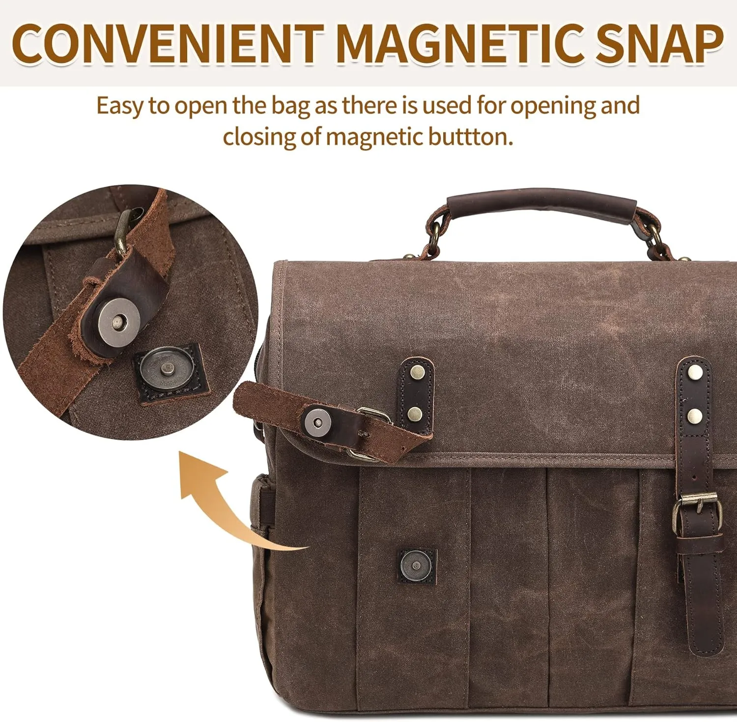 Messenger Bag for Men 15.6 Inch Vintage Canvas Genuine Leather Briefcase for Men Laptop Bag Satchel Shoulder Bag
