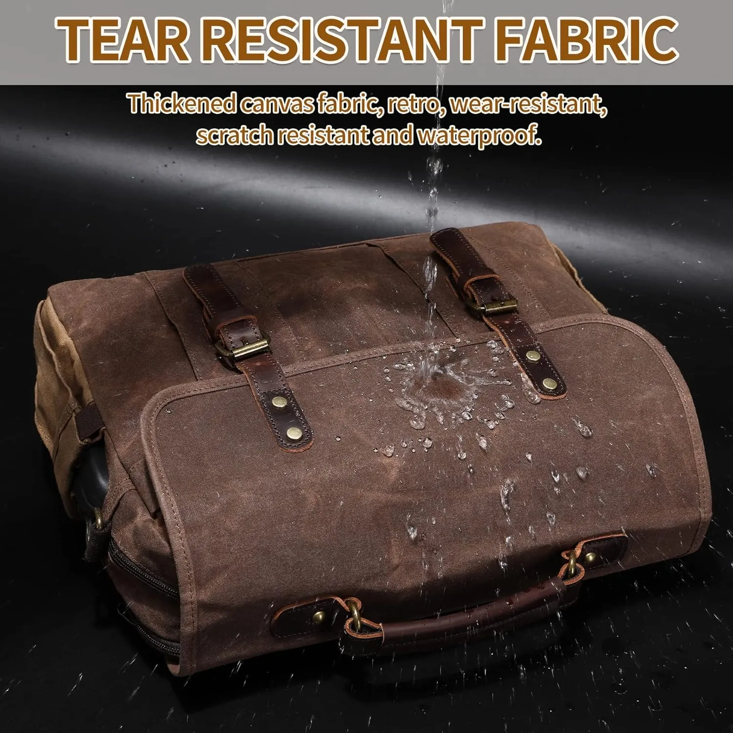 Messenger Bag for Men 15.6 Inch Vintage Canvas Genuine Leather Briefcase for Men Laptop Bag Satchel Shoulder Bag