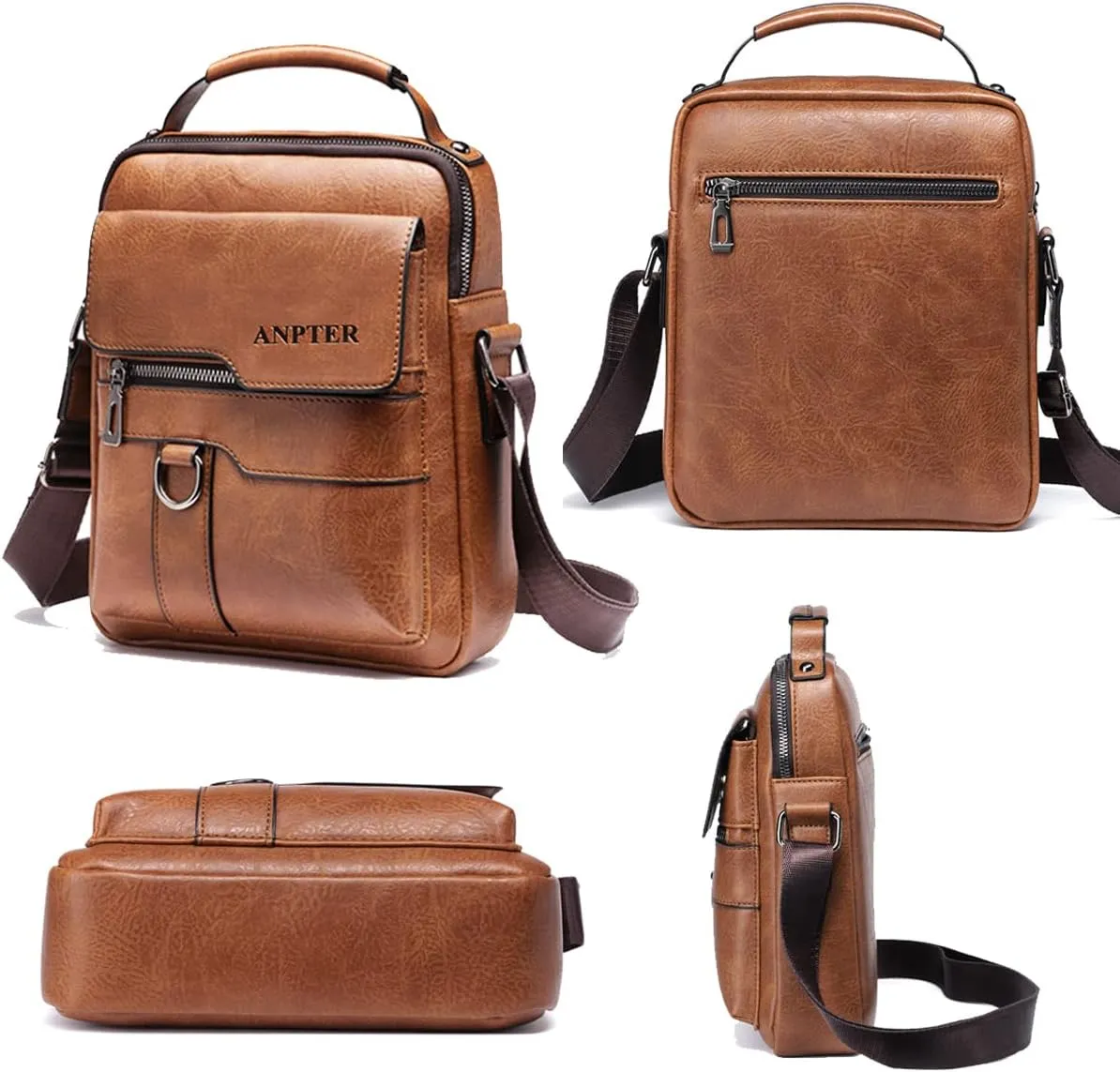 Messenger Bag for Men Crossbody Shoulder Purse Small Vintage PU Leather Satchel Pouch Side Crossover Handbag
