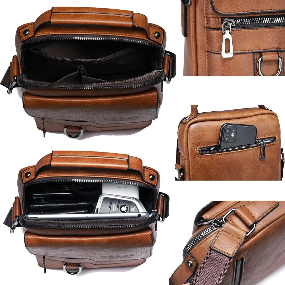 Messenger Bag for Men Crossbody Shoulder Purse Small Vintage PU Leather Satchel Pouch Side Crossover Handbag