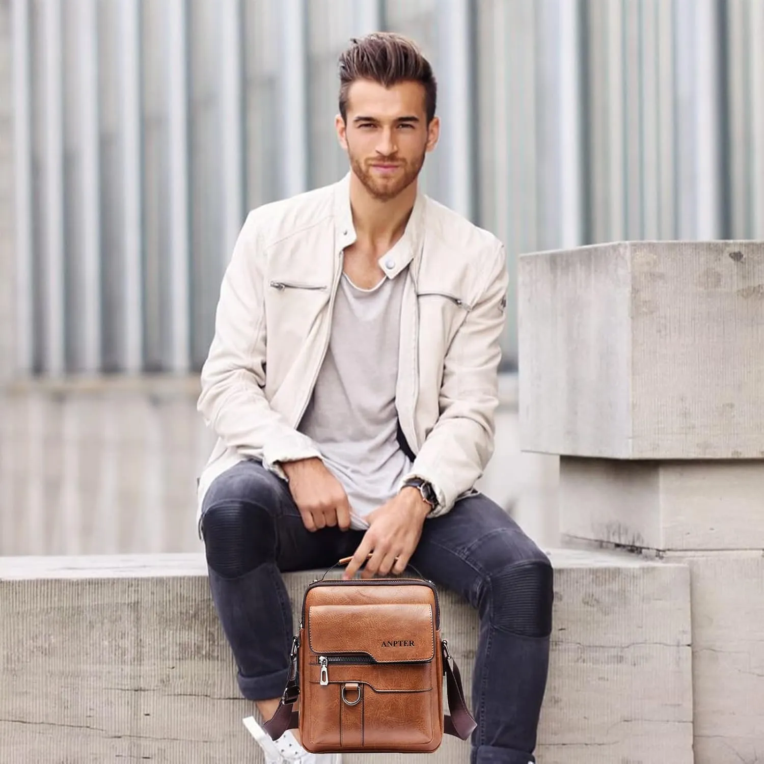 Messenger Bag for Men Crossbody Shoulder Purse Small Vintage PU Leather Satchel Pouch Side Crossover Handbag