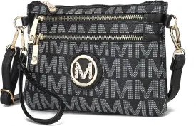 MKF Crossbody Bag for Women, Wristlet Strap  PU Leather Shoulder Handbag  Small Pocketbook Messenger Purse Black