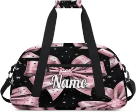 Pink Bowknot Personalized Kids Gym Bag Custom Dance Bag with Name Sport Duffel Bag for Girls Boys Weekender Overnight Travel Bag