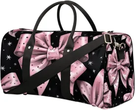 Pink Bowknot Travel Duffel Bag for Women Men Waterproof Foldable Overnight Weekender Bag Large Capacity Sports Gym Bag